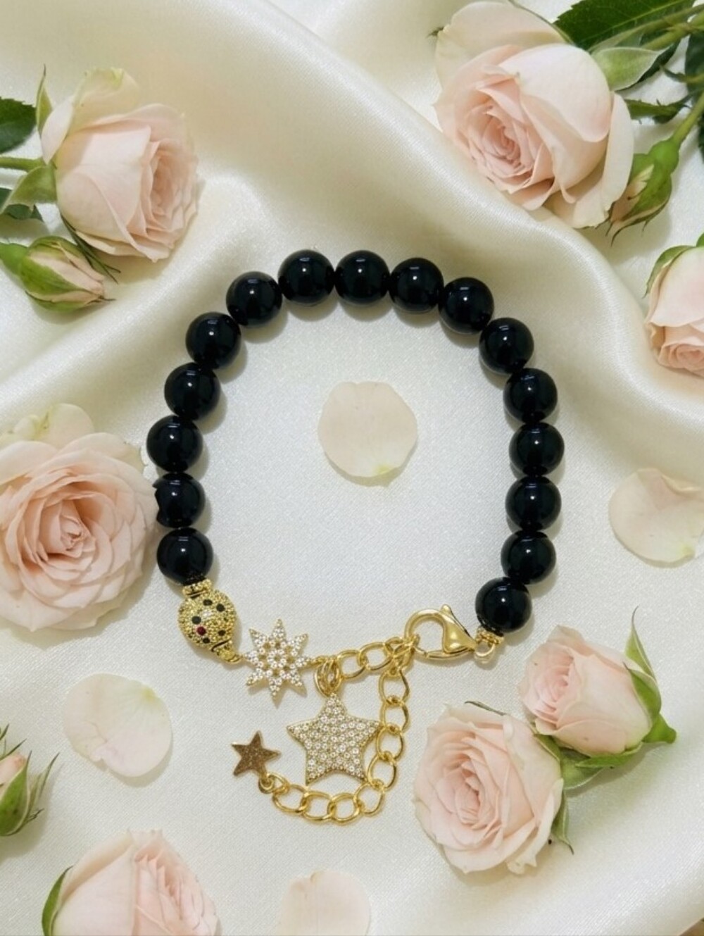 Onyx Bracelet With Cubic Zirconia Accents